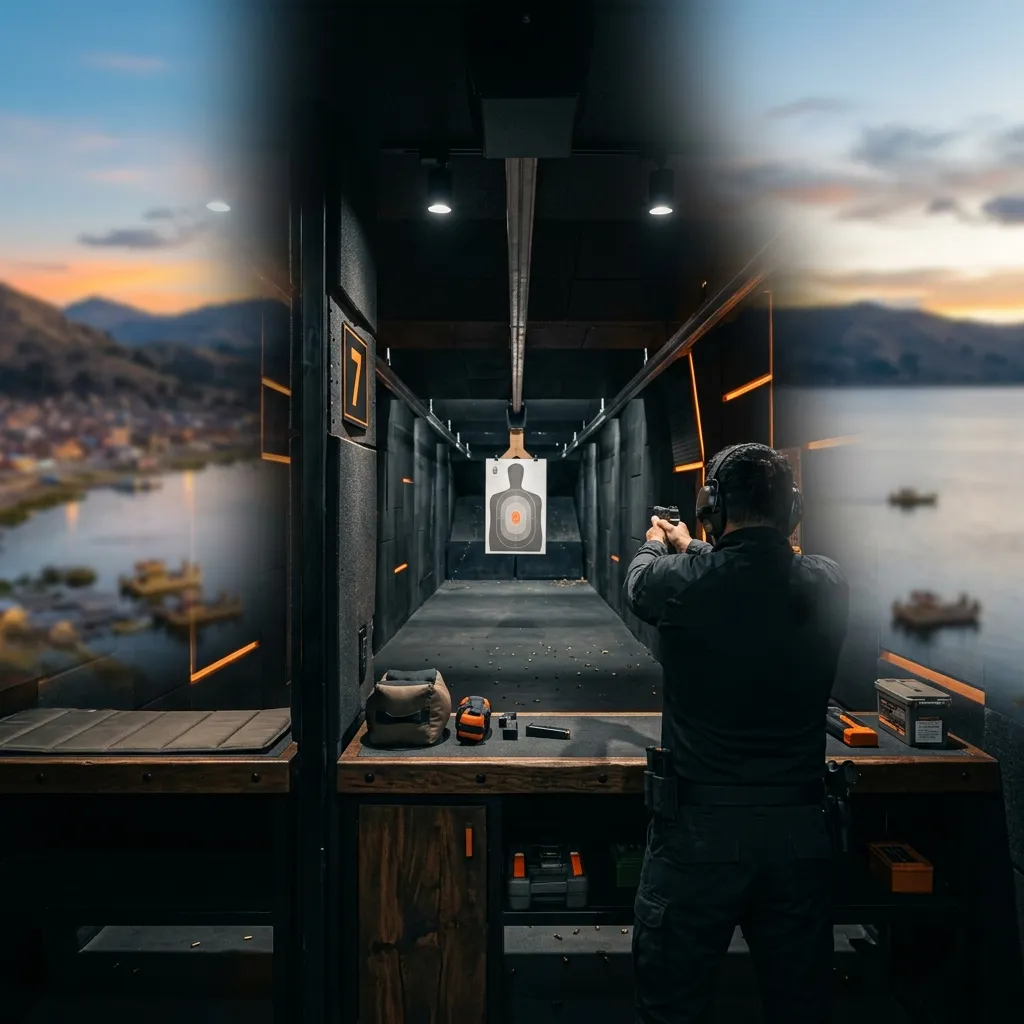 Galería de tiro Fox Team Puno con el Lago Titicaca de fondo